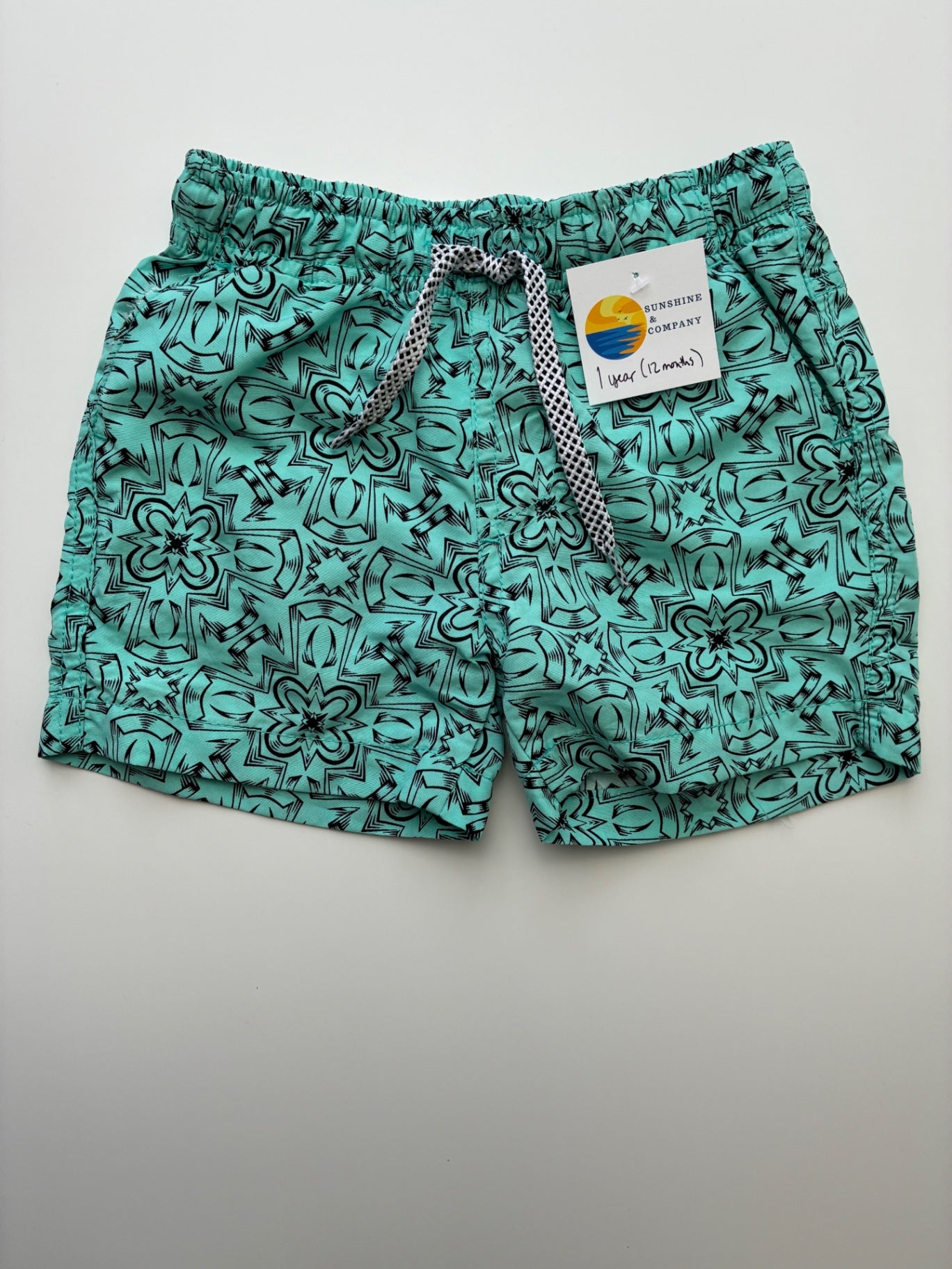 Favourites Swimsuit - Green Geometric Swim Trunks | size 12 Months