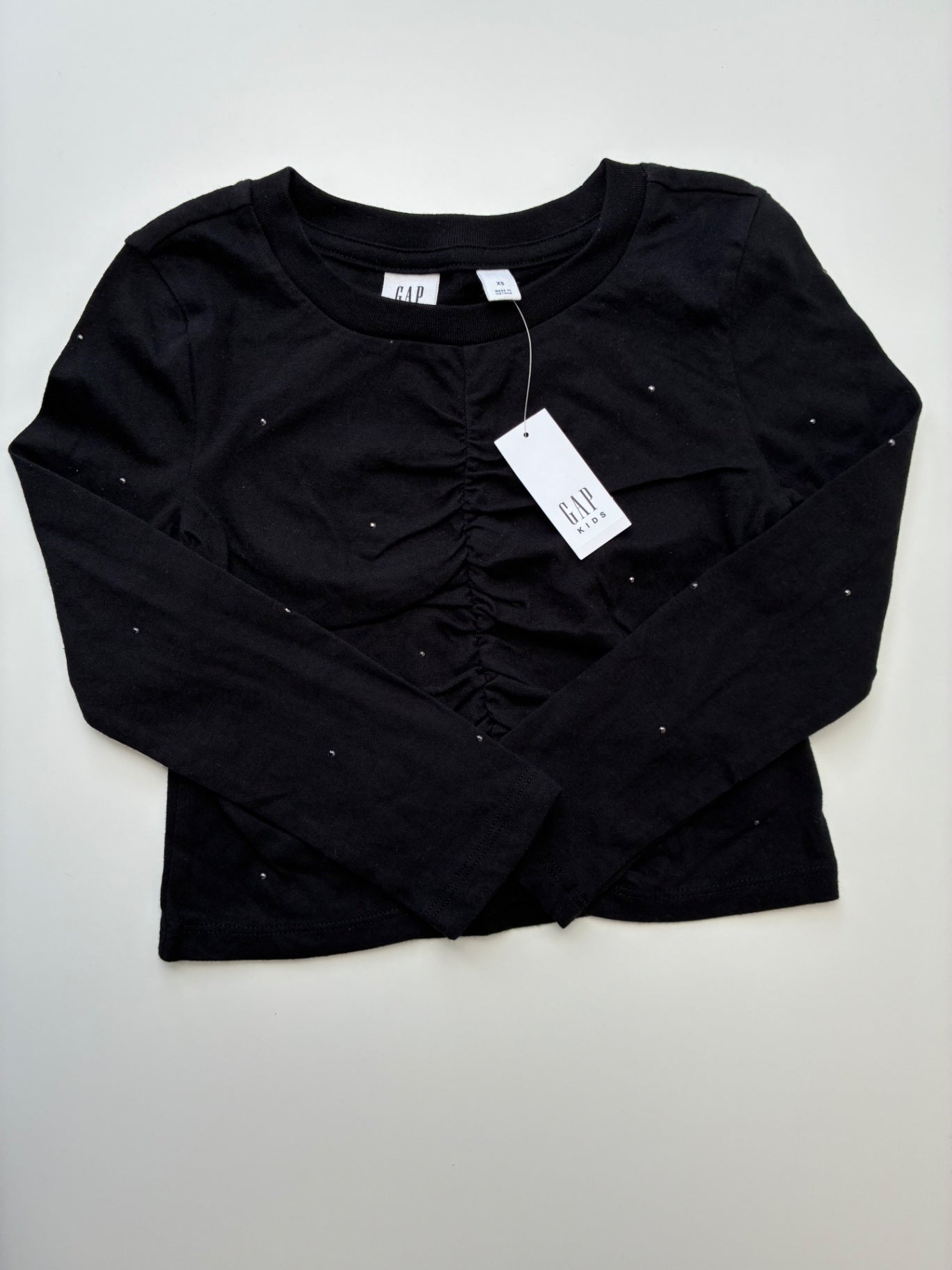 Gap Kids Long Sleeve T-Shirt - Black Rhinestone + Ruched Seam | size 4T/5T