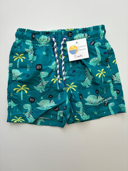 Chess Swimsuit - Green Dinosaur Swim Trunks | size 18 Months