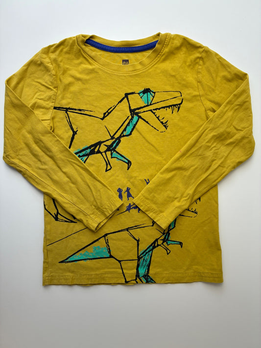Tea Long Sleeve T-Shirt - Yellow Geometric Dinosaur | size 8