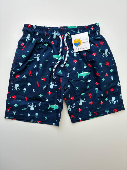 Corona Swimsuit - Navy Blue Octopus + Crabs Swim Trunks | size 24 - 36 Months