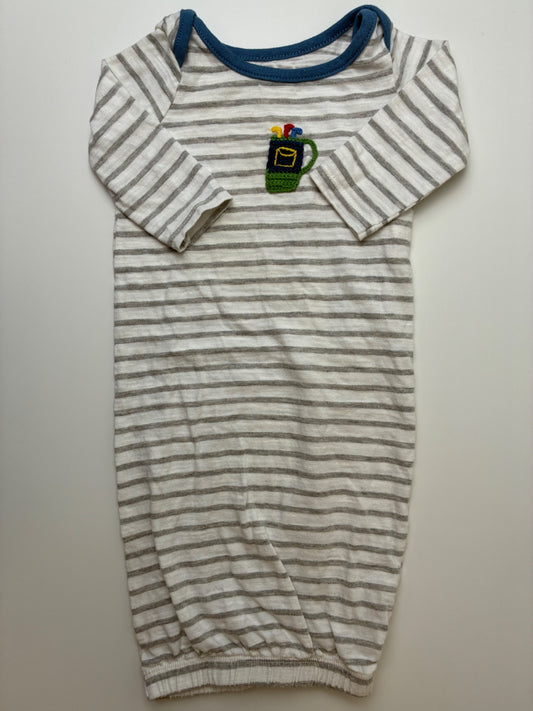 Mudpie Onesie - Gray Striped Golfbag Gown | size 0 - 3 Months