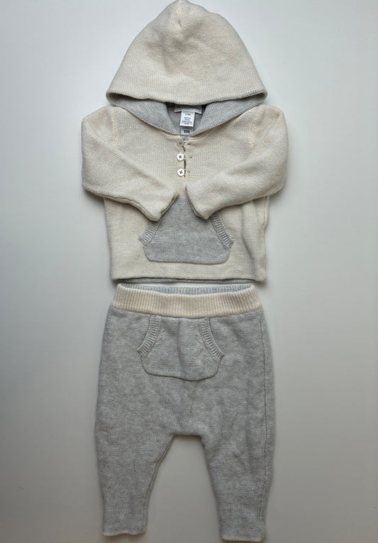 Ralph Lauren 2 Piece Ensemble - Cream Knit Hoodie + Pants | size 3 - 6 Months