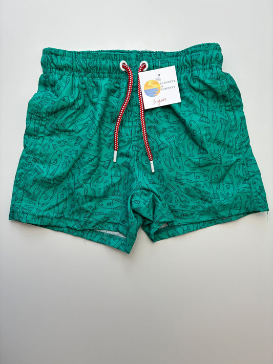 Chess Swimsuit - Green Fish Pattern Swim Trunks | size 3T
