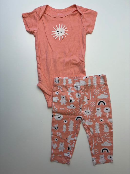 Hello Bello 2 Piece Ensemble - Orange Sun Onesie + Cloud Leggings | size 3 - 6 Months