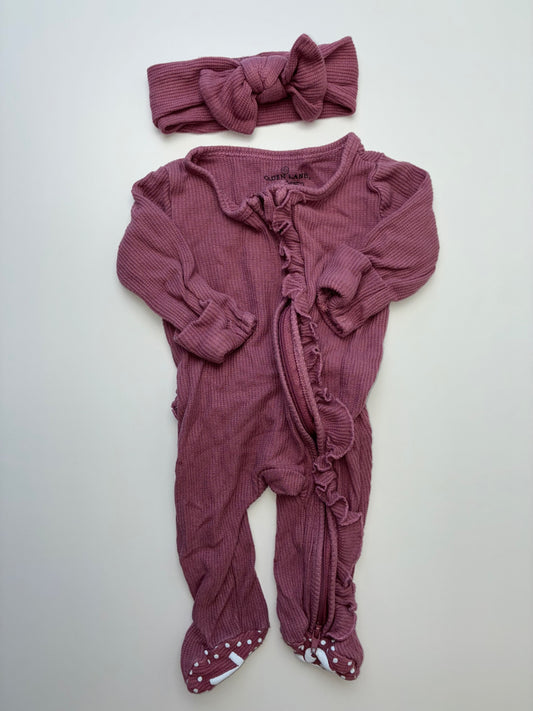 Caden Lane Onesie - Pink Ruffle Zipper + Headband | size Newborn