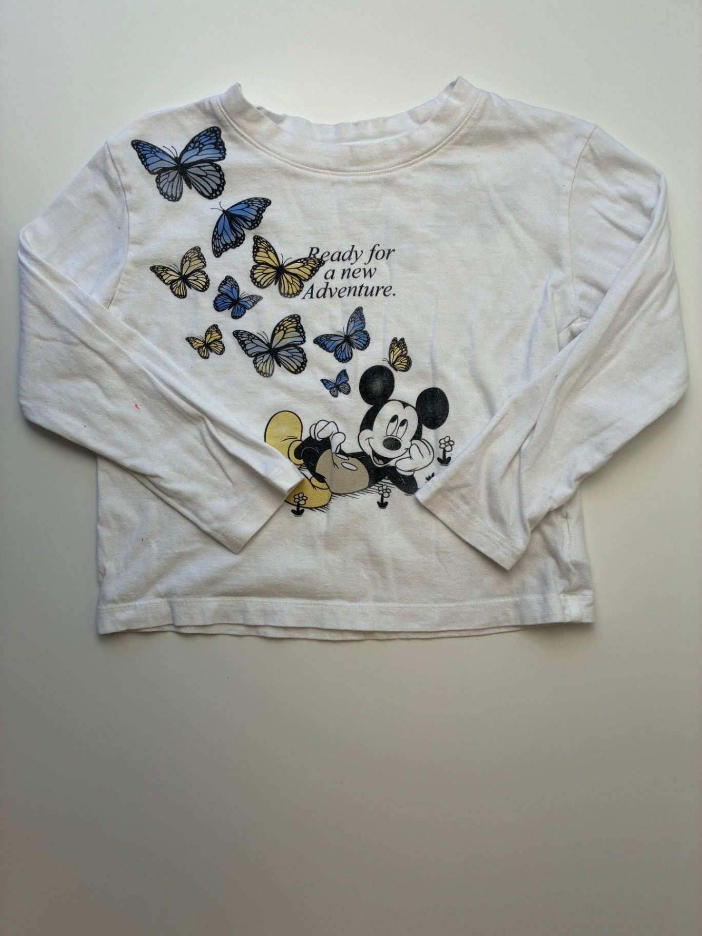 Gap Kids Long Sleeve T-Shirt - White Mickey Mouse + Butterflies | size 4T/5T