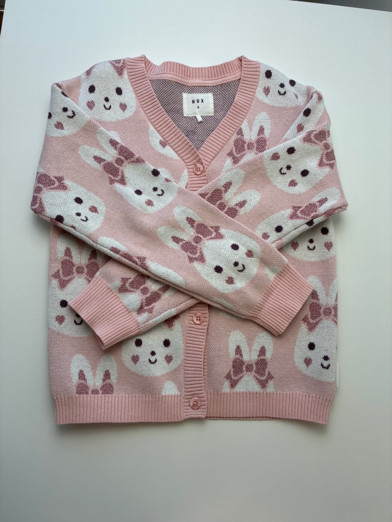 HuxBaby Sweater - Pink Knit Bunny Cardigan | size 8