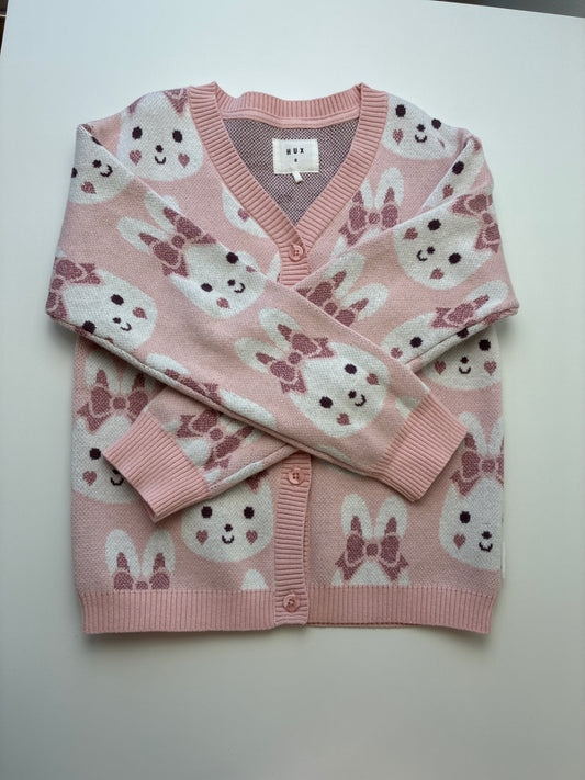 HuxBaby Sweater - Pink Knit Bunny Cardigan | size 8