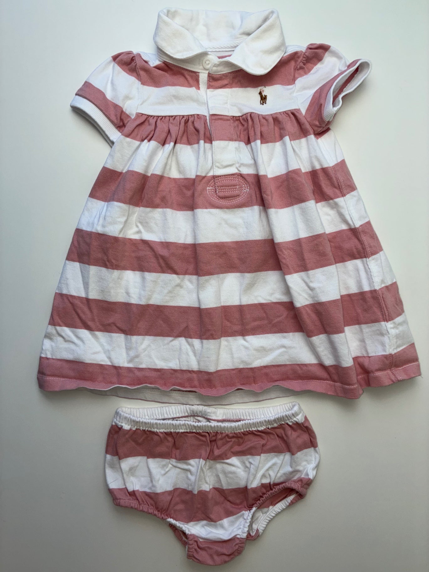 Ralph Lauren Dress - Pink Striped Polo + Bloomers | size 12 Months
