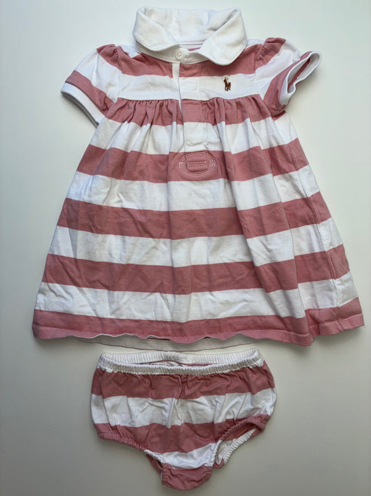 Ralph Lauren Dress - Pink Striped Polo + Bloomers | size 12 Months