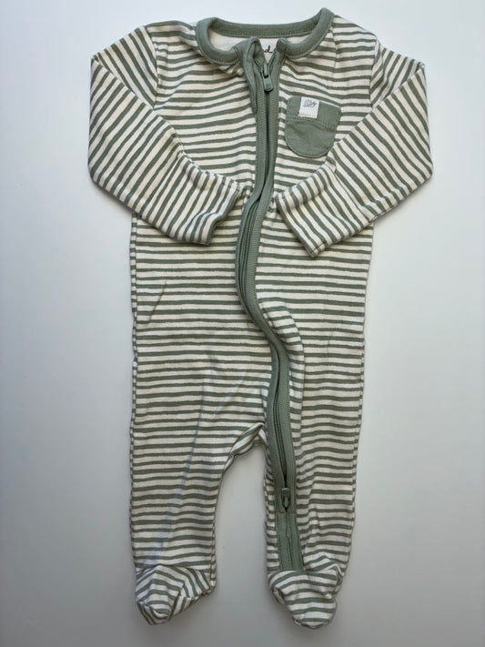 Tiny Kind Onesie - Green Striped 100% Organic Cotton | size 0 - 3 Months