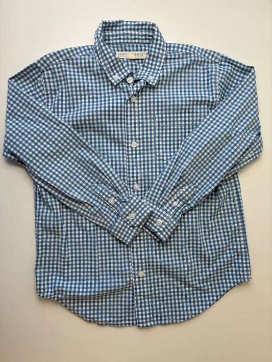 Hope & Henry T-Shirt - Blue Gingham Button Down | size 7/8