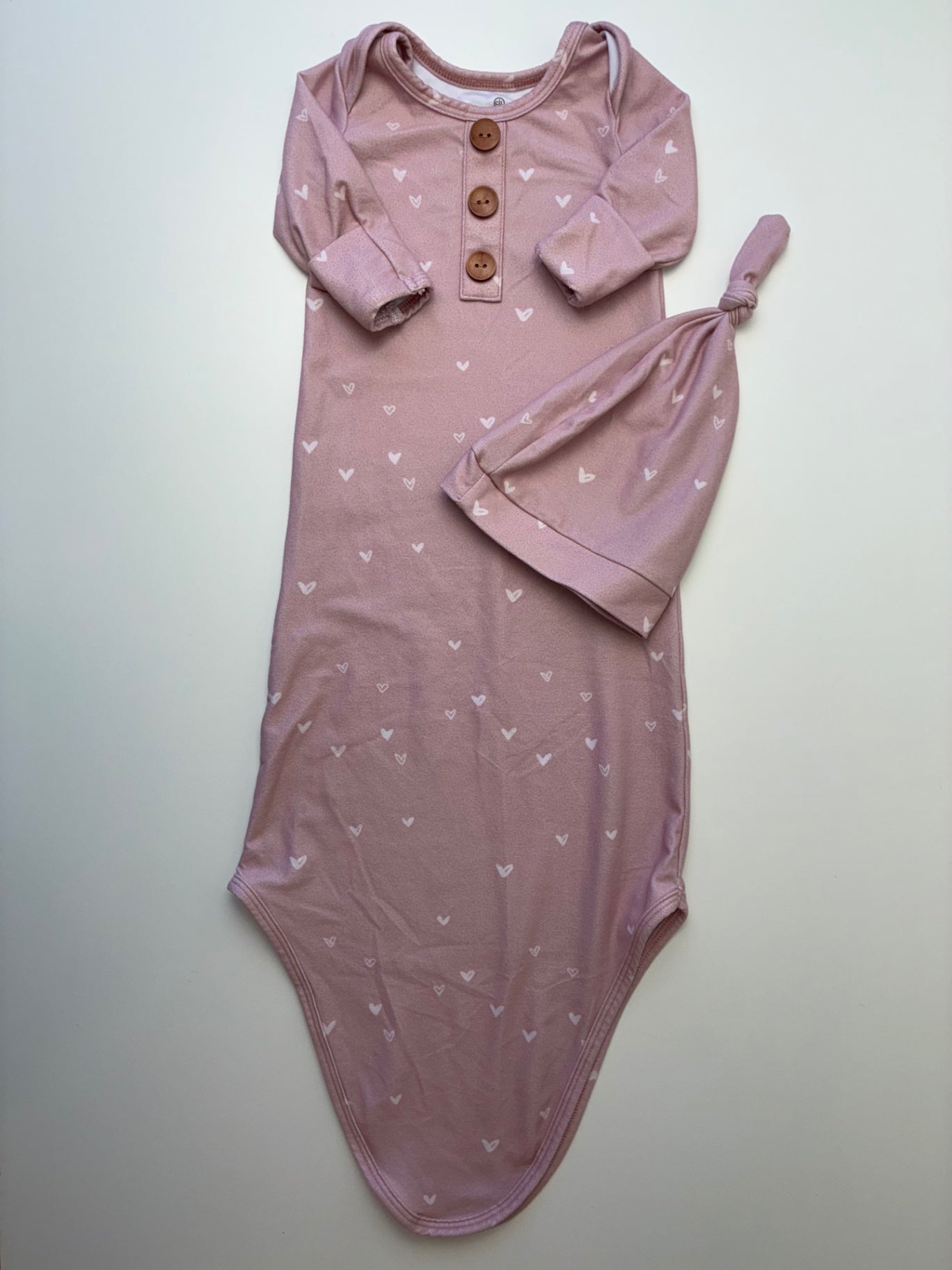 Caden Lane Onesie - Pink Heart Knotted Gown + Hat | size Newborn