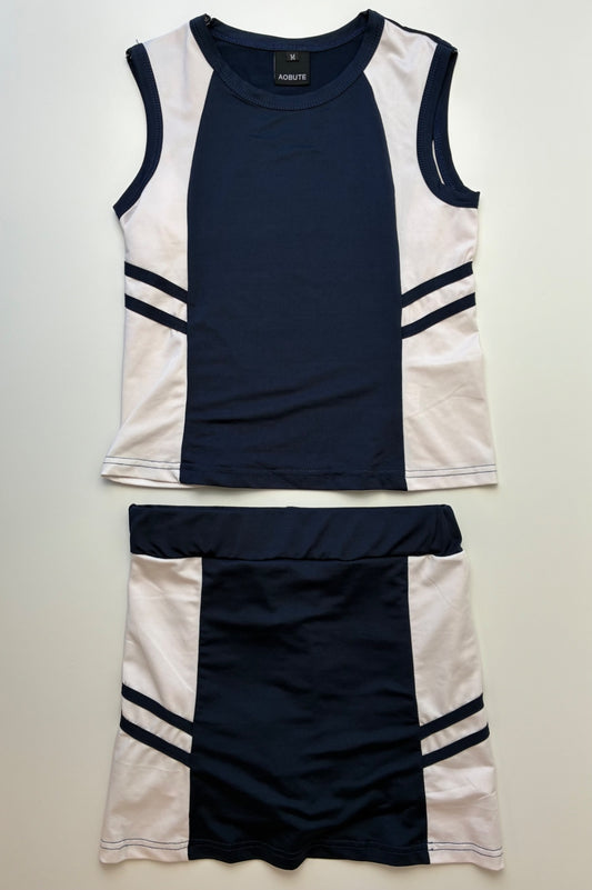 Aobute 2 Piece Ensemble - Navy Blue Athletic Tank Top + Skirt | size 6/7