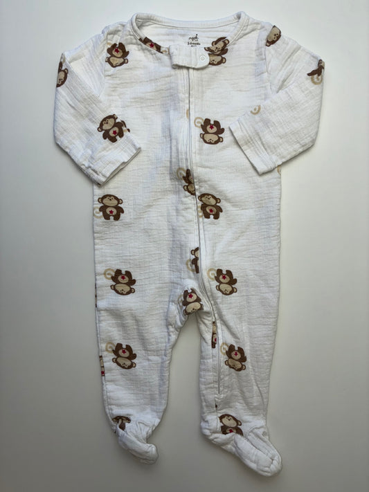Aden + Anais Onesie - White Monkey Footed | size 3 - 6 Months