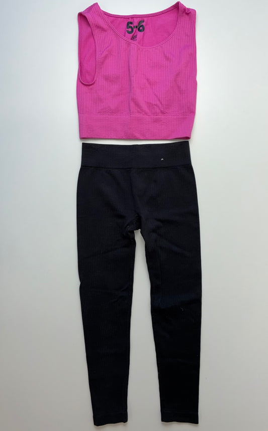 Cotton On 2 Piece Ensemble - Pink/Black Ribbed Tank Top + Leggings | size 5T/6