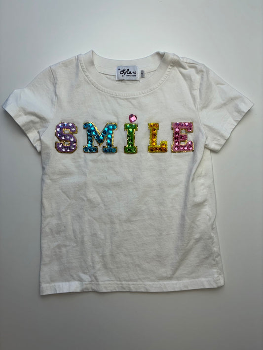 Lola & The Boys T-Shirt - White Bejeweled 'SMILE' | size 4T