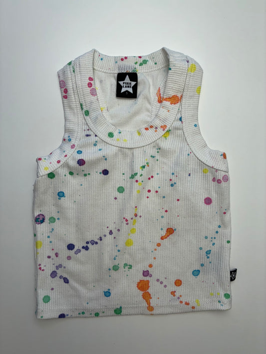 Pixie Lane Tank Top - White Splatter + Ribbed Racerback | size 5T