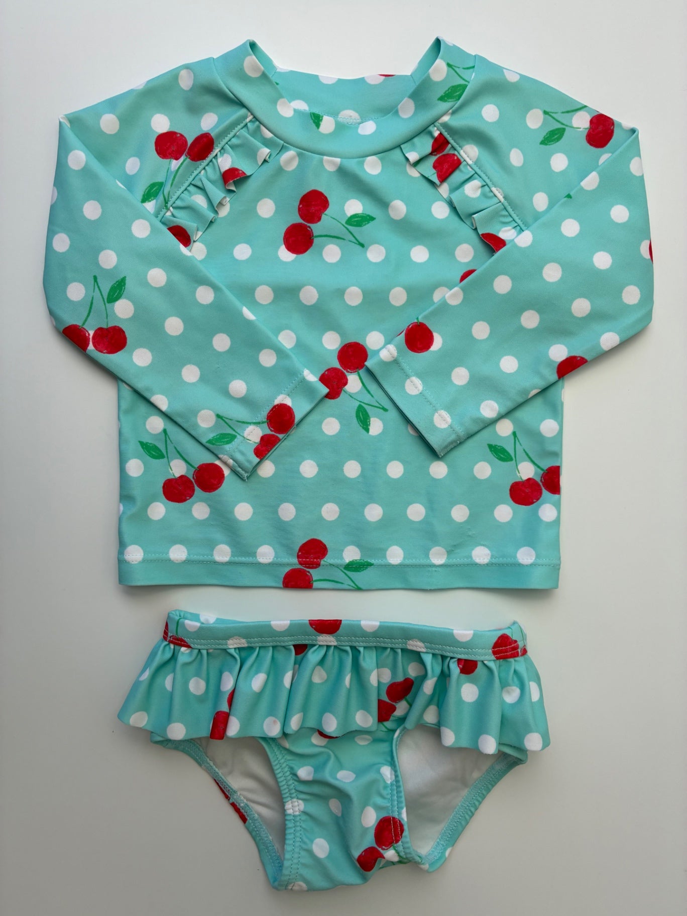 Tucker + Tate Swimsuit - Blue Polka Dot Cherry Rash Guard + Bikini Bottoms | size 6 Months
