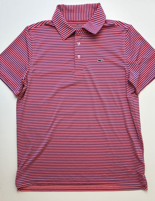 Vineyard Vines Shirt - Pink On-The-Go Sankaty Striped Polo | size 16