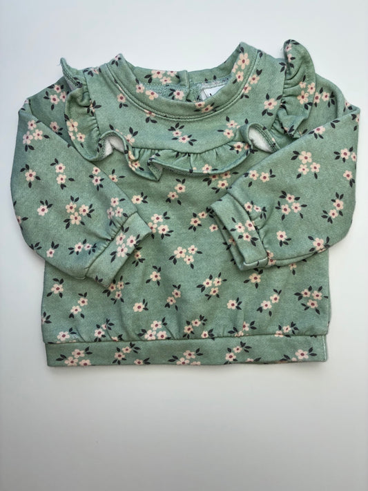 Nicole Miller Sweater - Green Floral Ruffle | size 12 Months