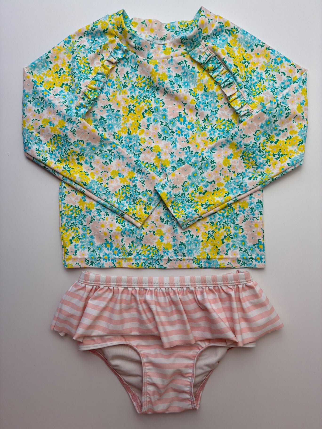 Tucker + Tate Swimsuit - Multicolor Floral Rash Guard + Striped Bottoms | size 24 Months