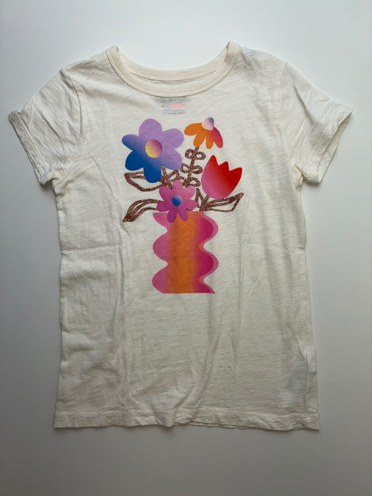 Crewcuts T-Shirt - Cream Glitter Flowers | size 8/9