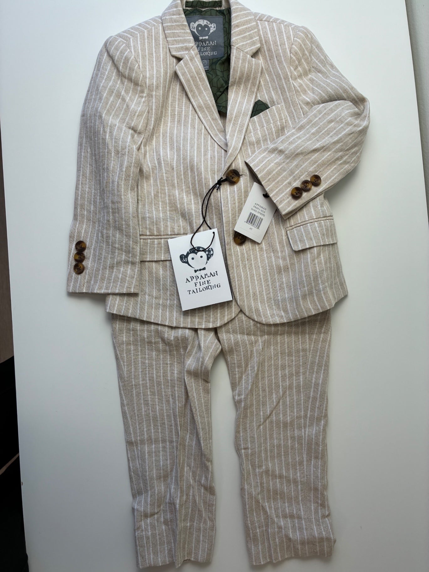 Appaman 2 Piece Ensemble - Tan Linen Stripe Suit | size 4T