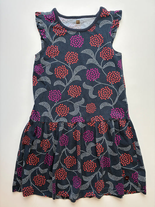 Tea Dress - Gray Floral Flutter Sleeve | size 6