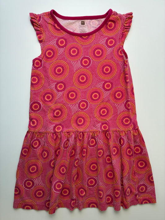 Tea Dress - Pink Circle Pattern Flutter Sleeve | size 7