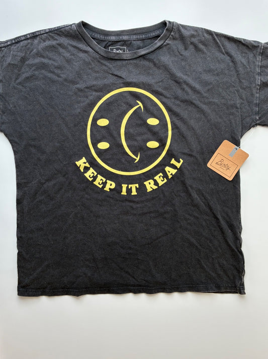 Bixby Nomad T-Shirt - Black Oversized Smiley Face | size 12/14