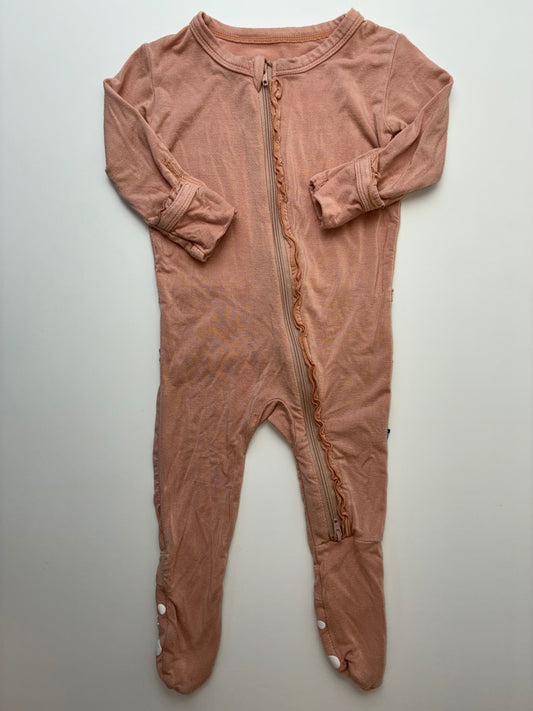 Kickee Pants Onesie - Pink Full Zip Ruffle | size 3 - 6 Months