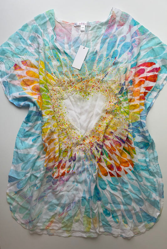 Stella Cove Cover Up - Multicolor Splatter Heart Kaftan | size 12