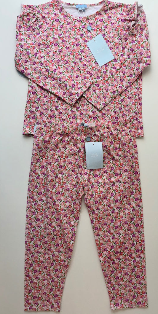 Hill House 2 Piece Ensemble - Pink Floral Long Sleeve Pajamas | size 11/12
