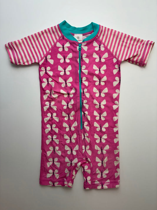 Hanna Andersson Swimsuit - Pink Striped + Butterflies Rashguard One Piece | size 3T