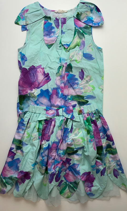 Angel & Rocket 2 Piece Ensemble - Blue Floral Blouse + Skirt | size 12