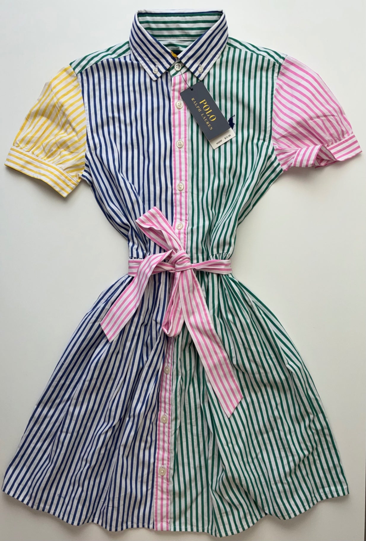 Polo Ralph Lauren Dress - Multicolor Patchwork Striped Button Up | size 12
