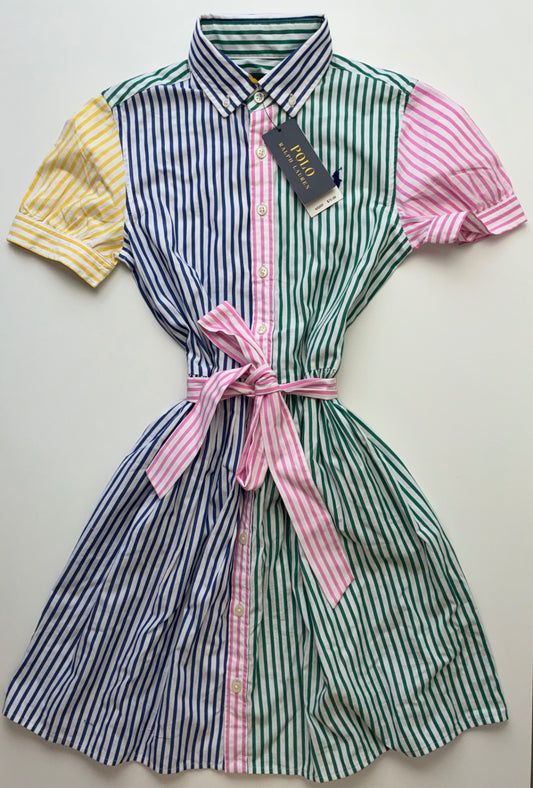 Polo Ralph Lauren Dress - Multicolor Patchwork Striped Button Up | size 12