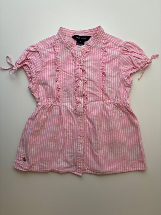 Ralph Lauren Shirt - Pink Striped Ruffle Button Up | size 8