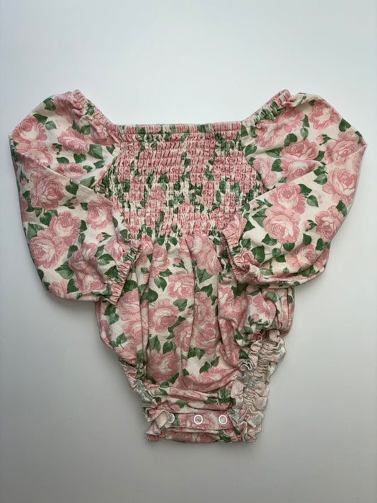 Tullabee Onesie - Pink Smocked Floral | size 6 - 12 Months