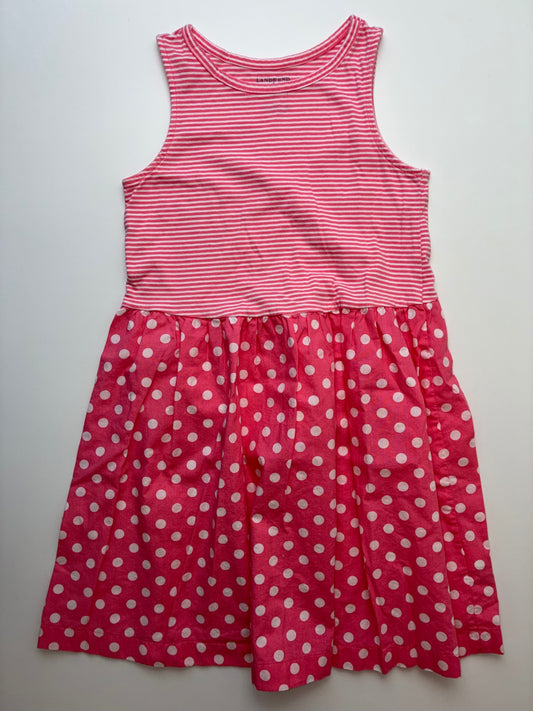 Land's End Dress - Pink Striped + Polka Dots 100% Cotton | size 5T/6