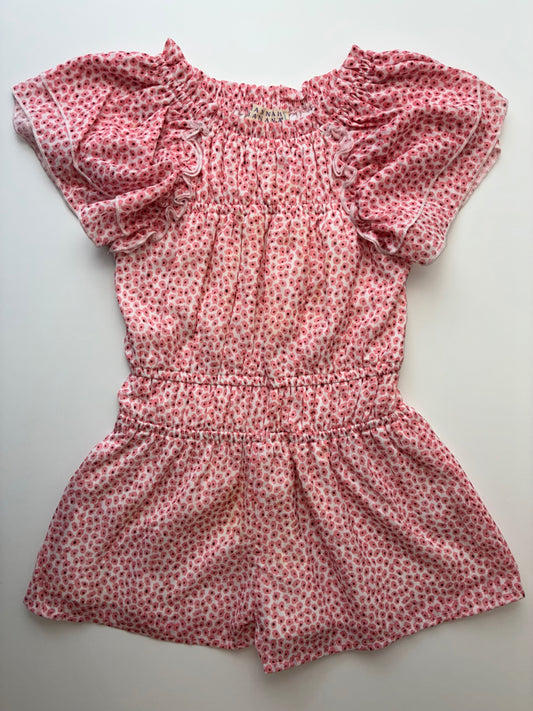 Hannah Banana Romper - Pink Floral Flutter Sleeve | size 4T
