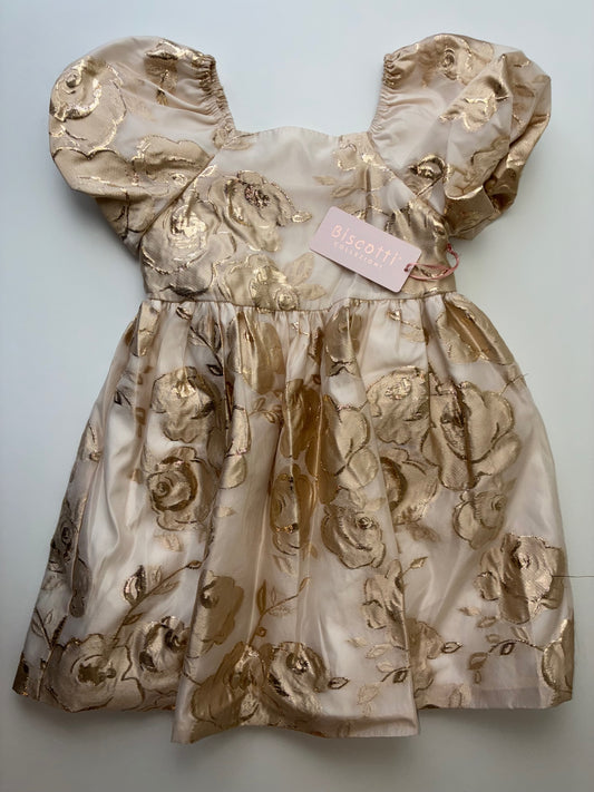 Biscotti Collezioni Dress - Gold Jacquard Puff Sleeve | size 6