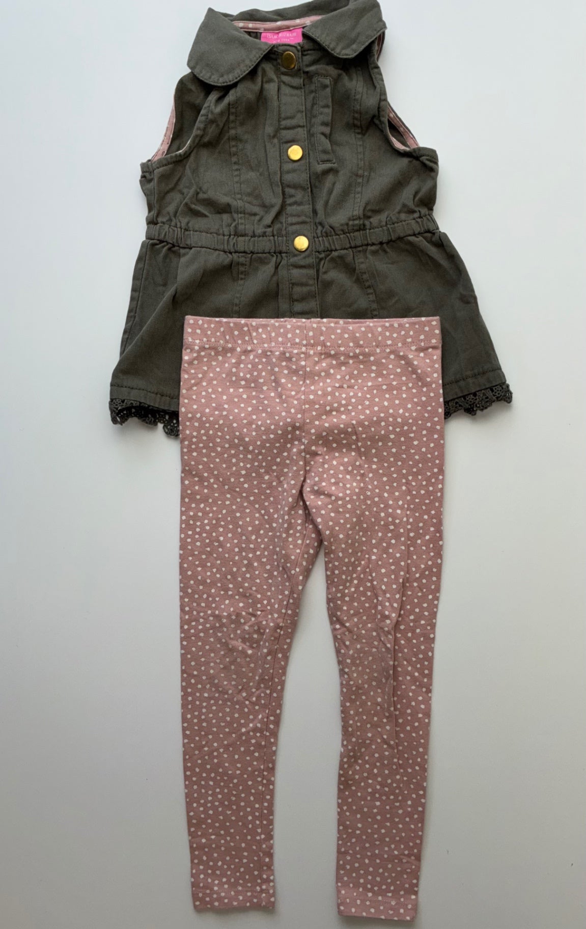 Isaac Mizrahi 2 Piece Ensemble - Green Cargo Vest + Polka Dot Leggings | size 4T