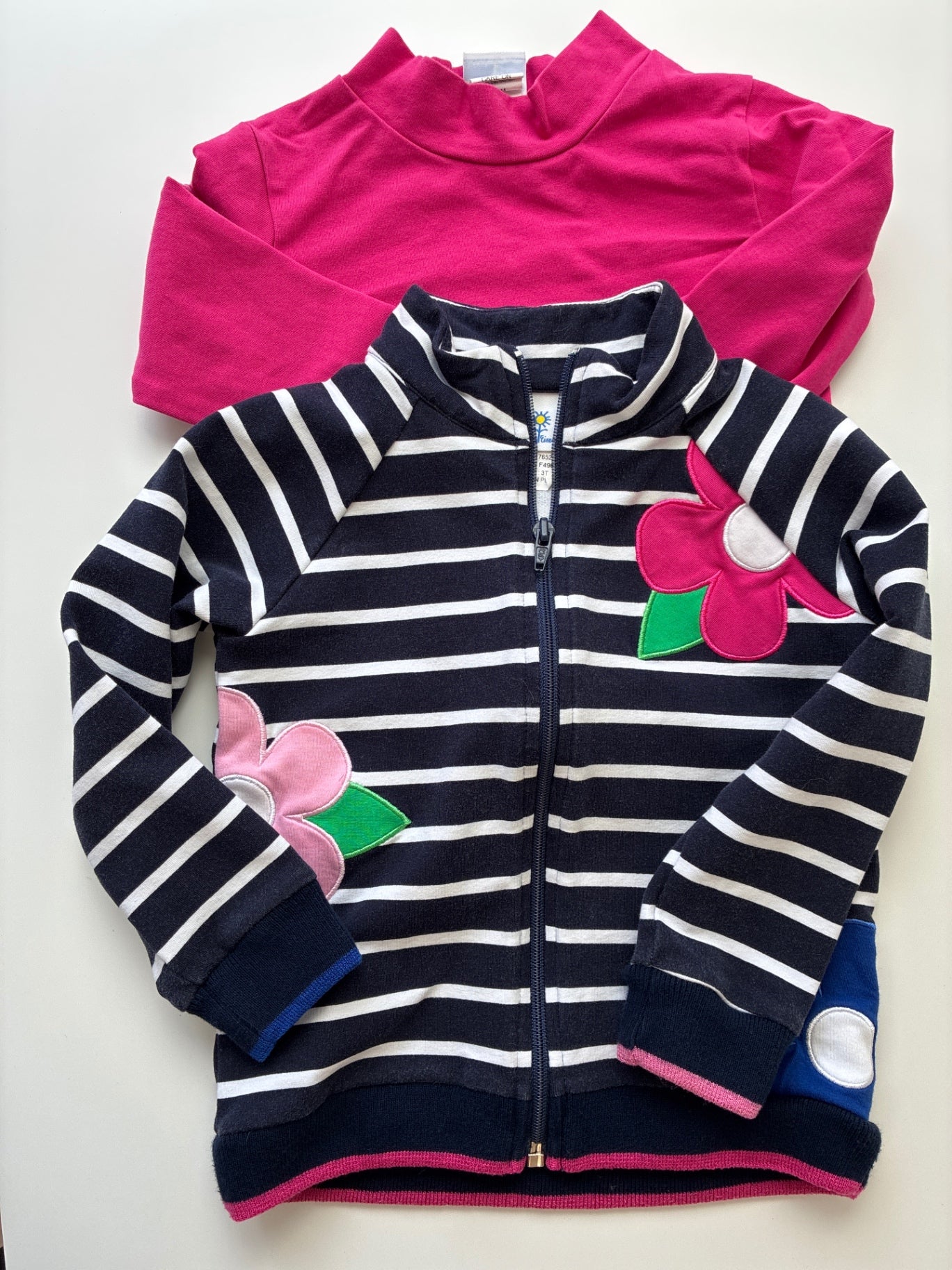 Florence Eiseman 2 Piece Ensemble - Navy Blue Striped Flower Full Zip + Turtleneck