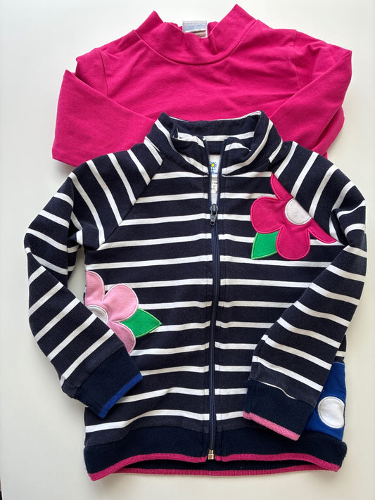 Florence Eiseman 2 Piece Ensemble - Navy Blue Striped Flower Full Zip + Turtleneck