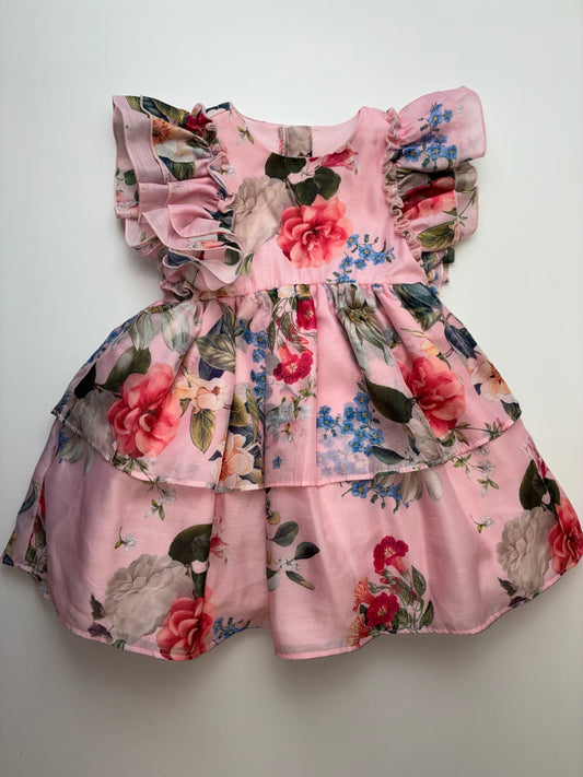 Pippa & Julie Dress - Pink Floral + Ruffles | size 2T