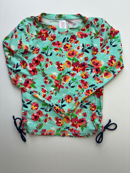 Ruffle Butts Swimsuit - Green Floral Rash Guard | size 8