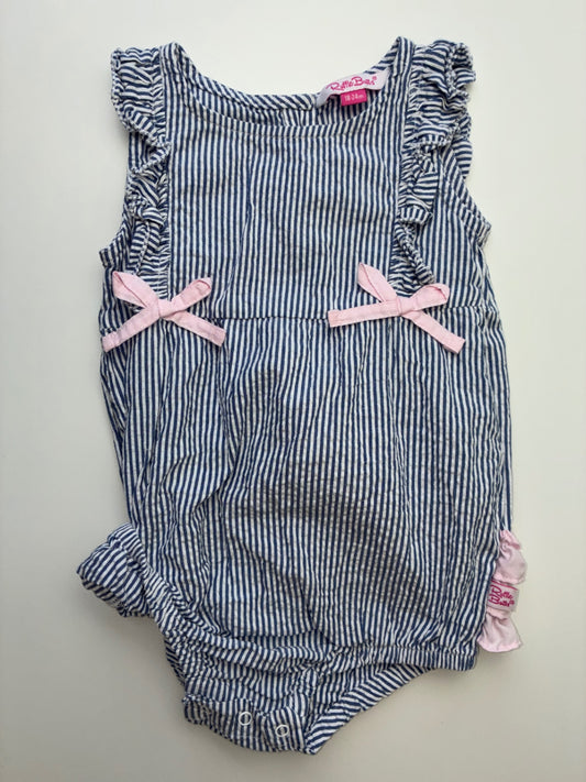 Ruffle Butts Onesie - Blue Seersucker Ruffle Romper | size 18 - 24 Months